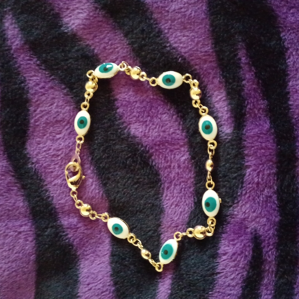 White Green Evil Eye Bracelet